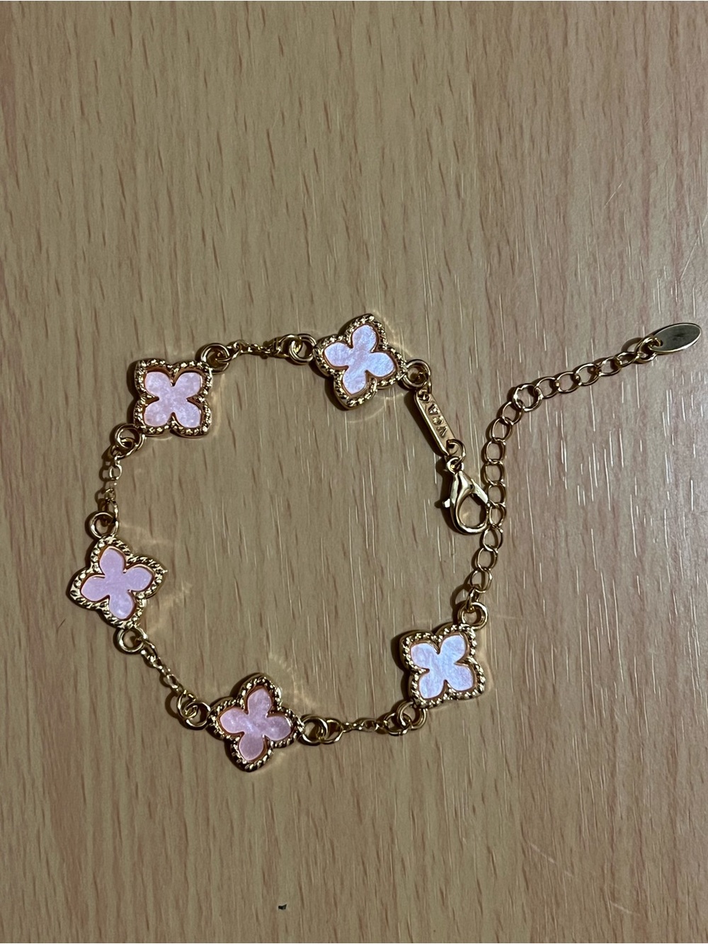 Gold-Tone Pink Clover Bracelet